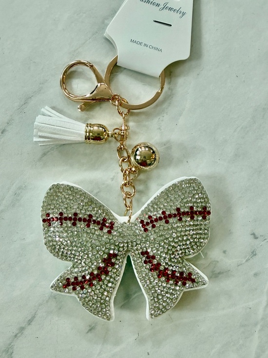 Fashion Jewelry Accessories - ⚾️ ✨ NWT Rhinestone Bling Baseball Bow Puffy Keychain Bag Charm Tassel ✨ ⚾️